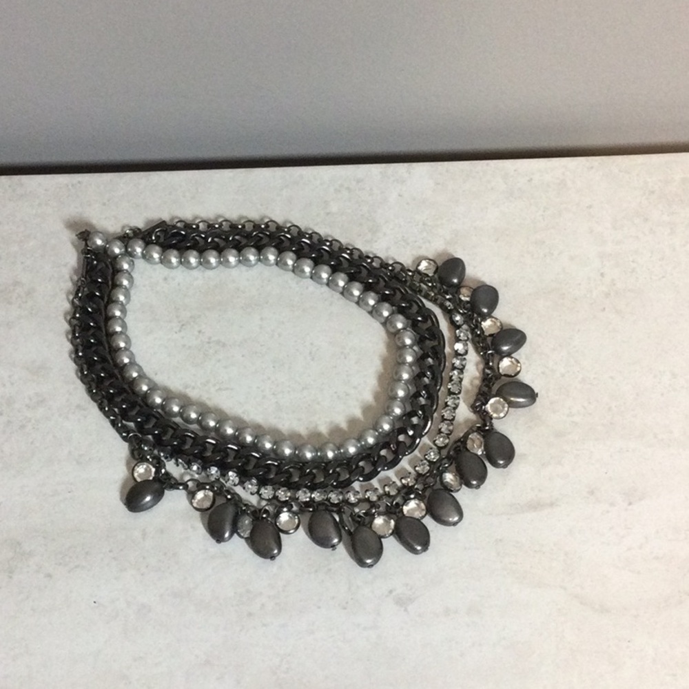 Four strand gray and black chunky necklace